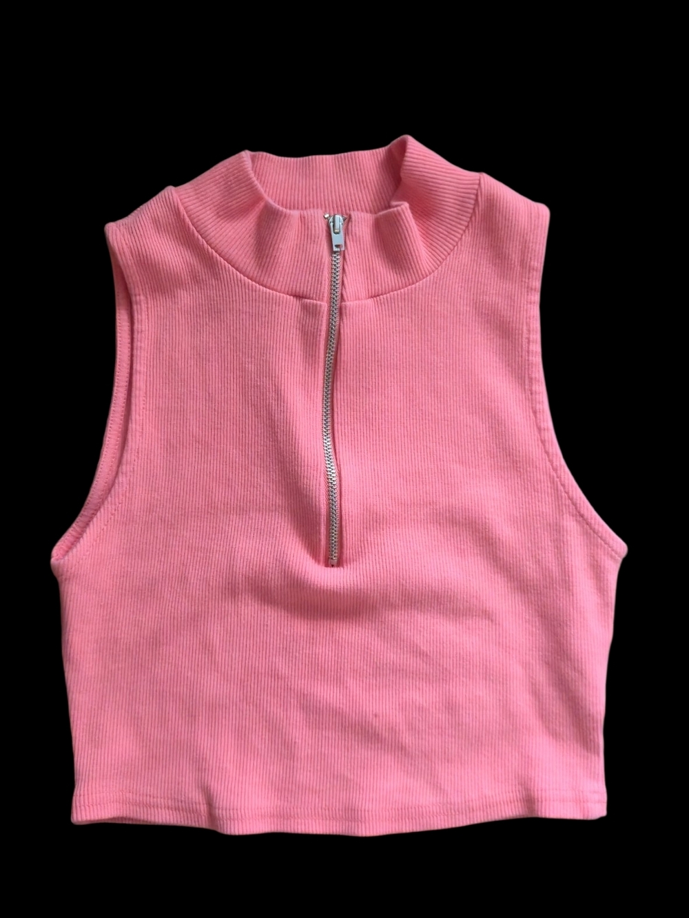 ZARA Coral Pink Ribbed Half-Zip Top